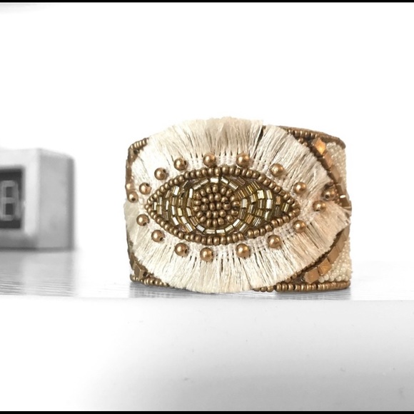 JWB7) New! Handmade Boho Beaded Tassel Natural Cuff Bracelet - Picture 2 of 7